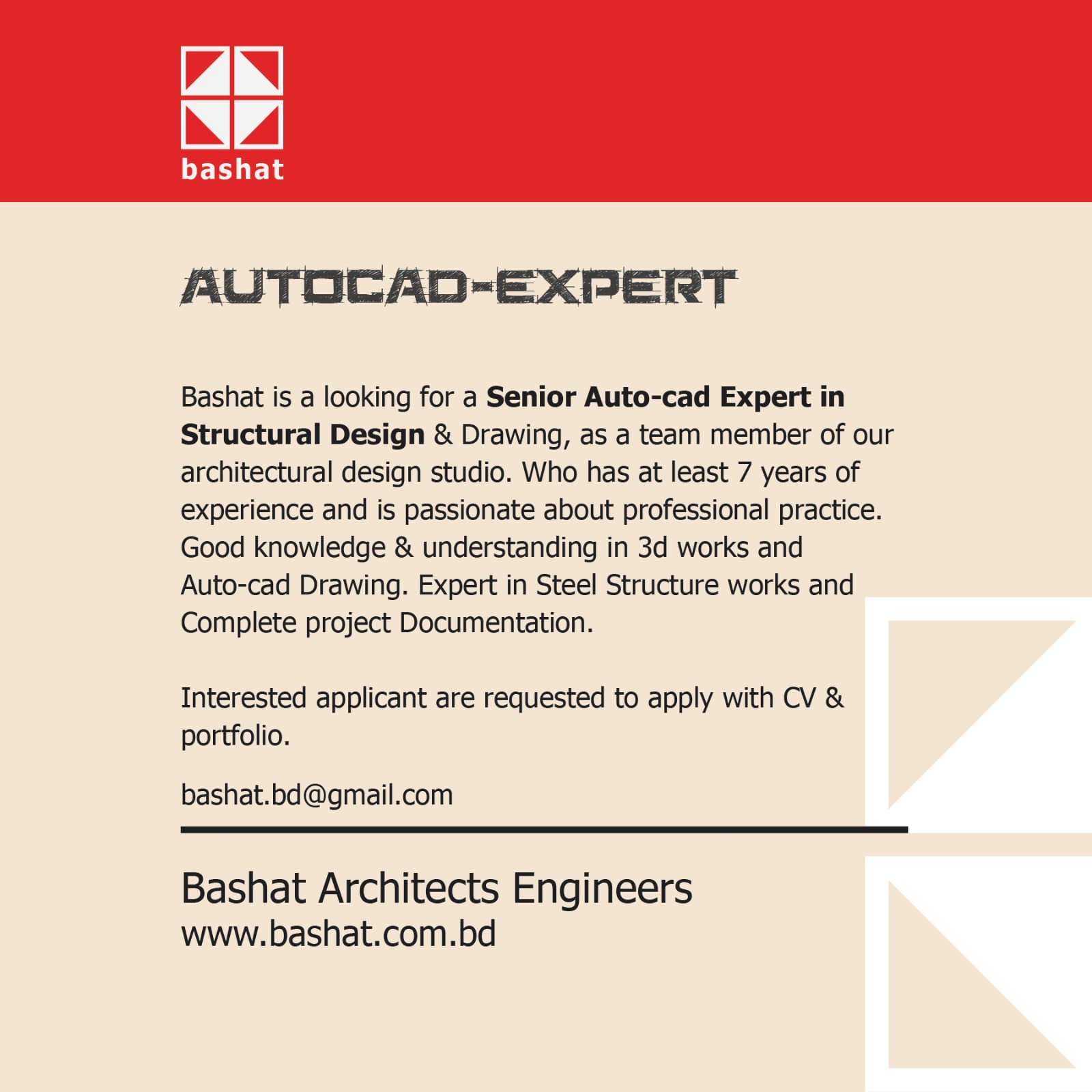Architect Jobs in Bangladesh bashat architects